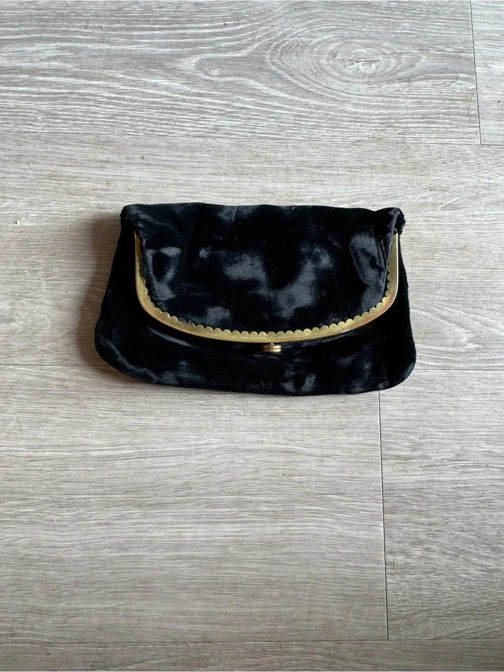 Vintage Black Velvet Clutch with Gold Trim